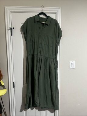 Women's Olive Green Button-Front Shirt Dress